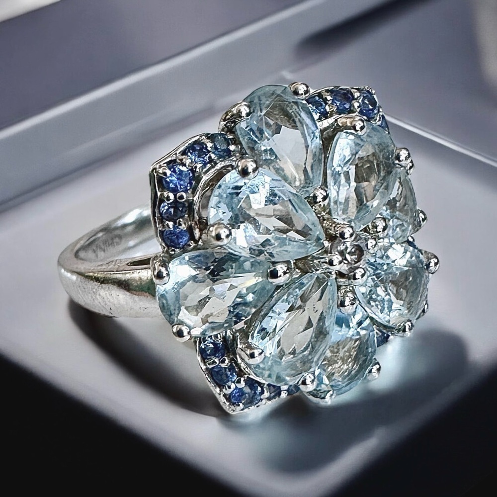 Michelle Albala Multi-Gemstone Framed Floral Sterling Silver Ring (5.25)
